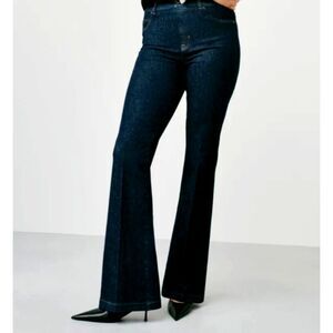 Spanx Jeans Womens Medium Petite Raw Indigo Flare Pull On 31.5" Inseam  NEW